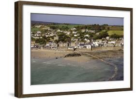 People Crossing the Tidal Causeway from St. Michaels Mount to Marazion as the Tide Comes In-Simon Montgomery-Framed Photographic Print