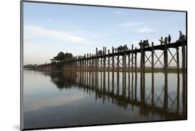 People Crossing U Bein's Bridge, Mandalay, Myanmar (Burma)-Annie Owen-Mounted Photographic Print
