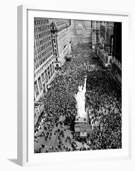 People Crowd Times Square at 42nd Street-null-Framed Premium Photographic Print