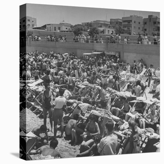 People Crowding the Tel Aviv Beach on a Saturday Morning-null-Stretched Canvas