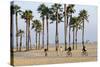 People Cycling the South Bay Cycle Route in the Town of Santa Monica Near Los Angeles-null-Stretched Canvas