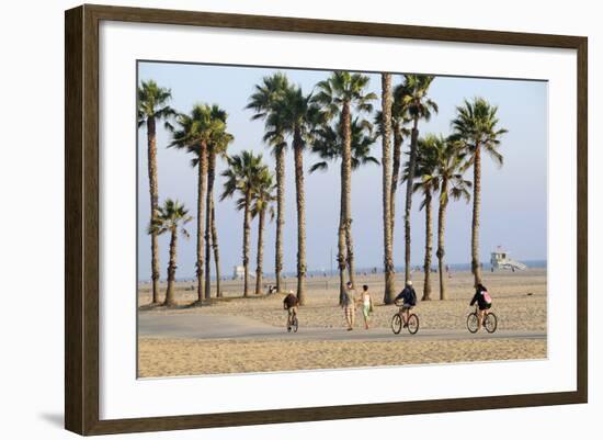 People Cycling the South Bay Cycle Route in the Town of Santa Monica Near Los Angeles-null-Framed Photographic Print