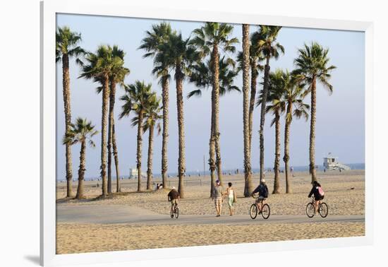 People Cycling the South Bay Cycle Route in the Town of Santa Monica Near Los Angeles-null-Framed Photographic Print