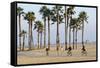 People Cycling the South Bay Cycle Route in the Town of Santa Monica Near Los Angeles-null-Framed Stretched Canvas