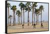 People Cycling the South Bay Cycle Route in the Town of Santa Monica Near Los Angeles-null-Framed Stretched Canvas
