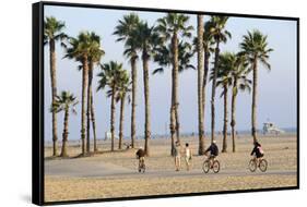 People Cycling the South Bay Cycle Route in the Town of Santa Monica Near Los Angeles-null-Framed Stretched Canvas