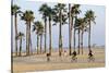 People Cycling the South Bay Cycle Route in the Town of Santa Monica Near Los Angeles-null-Stretched Canvas