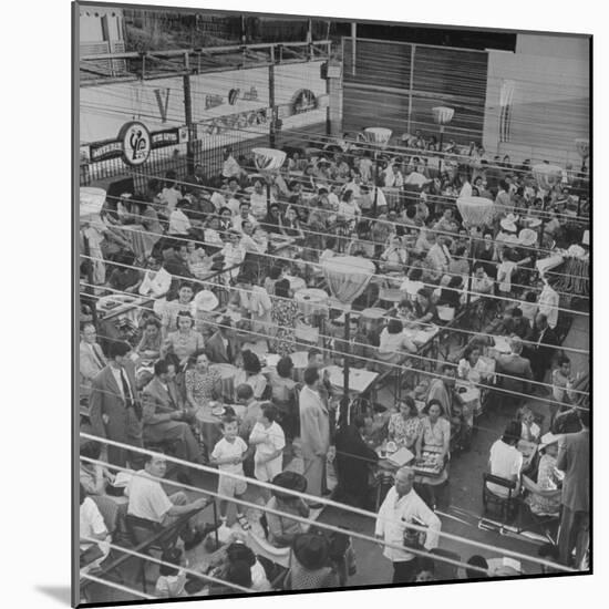 People Dining and Relaxing in an Open Air Cafe-null-Mounted Photographic Print