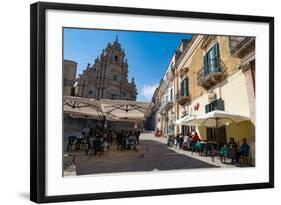 People Dining in Piazza Duomo in Front of Cathedral of San Giorgio in Ragusa Ibla-Martin Child-Framed Photographic Print