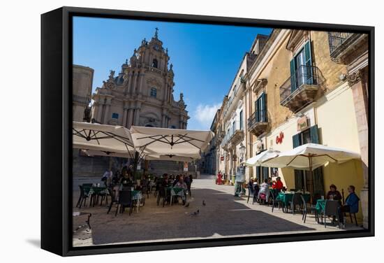 People Dining in Piazza Duomo in Front of Cathedral of San Giorgio in Ragusa Ibla-Martin Child-Framed Stretched Canvas