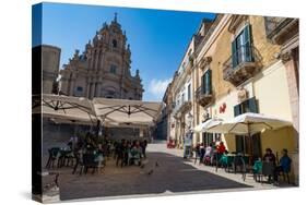 People Dining in Piazza Duomo in Front of Cathedral of San Giorgio in Ragusa Ibla-Martin Child-Stretched Canvas