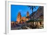 People Dining in Piazza Duomo in Front of the Norman Cathedral of Cefalu Illuminated at Night-Martin Child-Framed Photographic Print