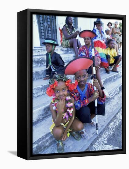 People Dressed Ready for the Carnival Procession, Guadeloupe, West Indies, Caribbean-S Friberg-Framed Stretched Canvas