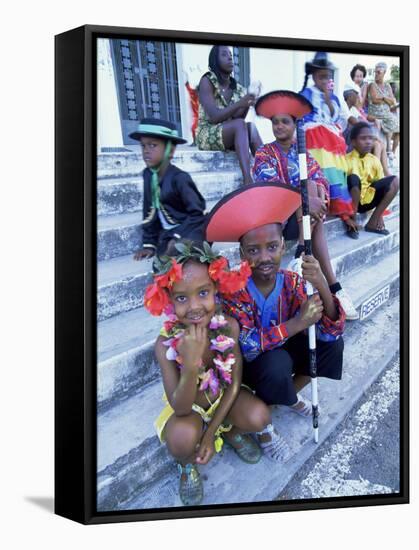 People Dressed Ready for the Carnival Procession, Guadeloupe, West Indies, Caribbean-S Friberg-Framed Stretched Canvas
