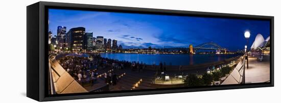 People Drinking at Opera House Bar at Sydney Opera House, Harbour Bridge and Skyline, Australia-Giles Bracher-Framed Stretched Canvas