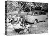 People Enjoying a Picnic Beside a 1956 Fiat 600 Multipla, (C1956)-null-Stretched Canvas
