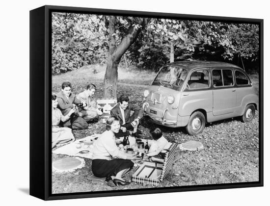 People Enjoying a Picnic Beside a 1956 Fiat 600 Multipla, (C1956)-null-Framed Stretched Canvas