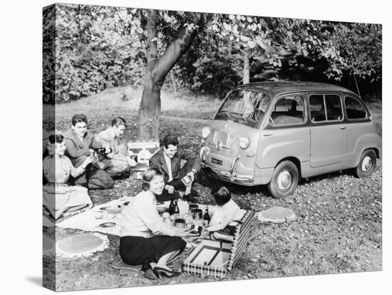 People Enjoying a Picnic Beside a 1956 Fiat 600 Multipla, (C1956)-null-Stretched Canvas