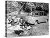 People Enjoying a Picnic Beside a 1956 Fiat 600 Multipla, (C1956)-null-Stretched Canvas