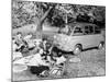 People Enjoying a Picnic Beside a 1956 Fiat 600 Multipla, (C1956)-null-Mounted Photographic Print