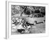 People Enjoying a Picnic Beside a 1956 Fiat 600 Multipla, (C1956)-null-Framed Photographic Print