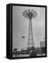 People Enjoying a Ride at Coney Island Amusement Park-Ed Clark-Framed Stretched Canvas