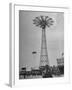 People Enjoying a Ride at Coney Island Amusement Park-Ed Clark-Framed Photographic Print