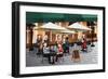 People Enjoying Coffee Outside Of A Cafe-Artisticco LLC-Framed Art Print