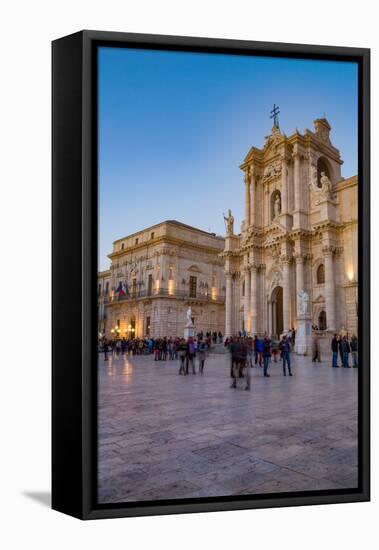 People Enjoying Passeggiata in Piazza Duomo on the Tiny Island of Ortygia-Martin Child-Framed Stretched Canvas