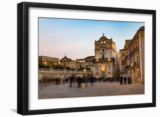 People Enjoying Passeggiata in Piazza Duomo on the Tiny Island of Ortygia-Martin Child-Framed Photographic Print