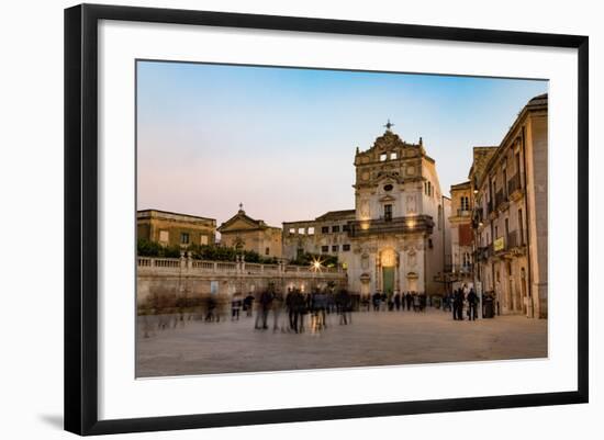 People Enjoying Passeggiata in Piazza Duomo on the Tiny Island of Ortygia-Martin Child-Framed Photographic Print