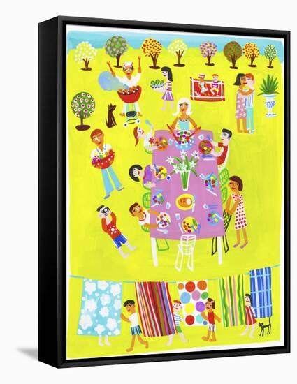 People Enjoying Picnic and Barbecue-Chris Corr-Framed Stretched Canvas