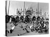 People Feed Pigeons at Saint Marks Square-null-Stretched Canvas