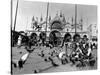 People Feed Pigeons at Saint Marks Square-null-Stretched Canvas