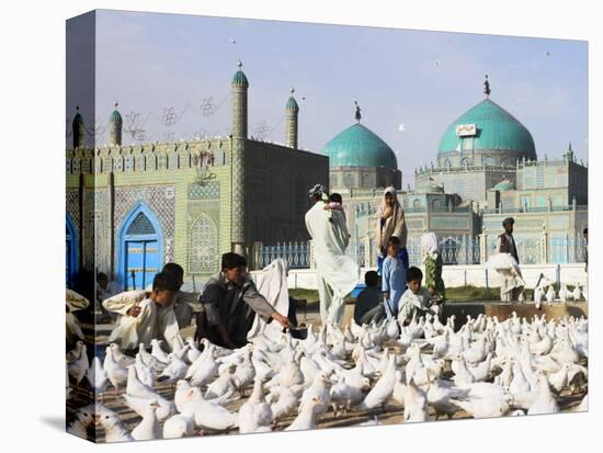 People Feeding Famous White Pigeons at Shrine of Hazrat Ali, Mazar-I-Sharif, Afghanistan-Jane Sweeney-Stretched Canvas