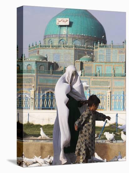 People Feeding the Famous White Pigeons at the Shrine of Hazrat Ali, Mazar-I-Sharif, Afghanistan-Jane Sweeney-Stretched Canvas