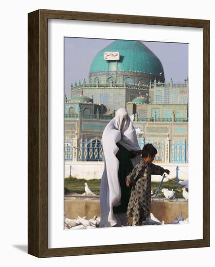 People Feeding the Famous White Pigeons at the Shrine of Hazrat Ali, Mazar-I-Sharif, Afghanistan-Jane Sweeney-Framed Photographic Print