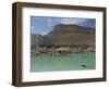 People Floating in the Sea and Hyatt Hotel and Desert Cliffs in Background, Dead Sea, Middle East-Eitan Simanor-Framed Photographic Print