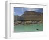 People Floating in the Sea and Hyatt Hotel and Desert Cliffs in Background, Dead Sea, Middle East-Eitan Simanor-Framed Photographic Print