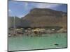 People Floating in the Sea and Hyatt Hotel and Desert Cliffs in Background, Dead Sea, Middle East-Eitan Simanor-Mounted Photographic Print