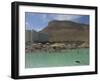 People Floating in the Sea and Hyatt Hotel and Desert Cliffs in Background, Dead Sea, Middle East-Eitan Simanor-Framed Photographic Print