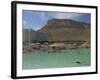 People Floating in the Sea and Hyatt Hotel and Desert Cliffs in Background, Dead Sea, Middle East-Eitan Simanor-Framed Photographic Print