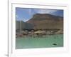 People Floating in the Sea and Hyatt Hotel and Desert Cliffs in Background, Dead Sea, Middle East-Eitan Simanor-Framed Photographic Print