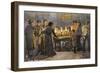 People Gather Round a London Oyster Stall in the Evening-null-Framed Art Print