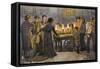 People Gather Round a London Oyster Stall in the Evening-null-Framed Stretched Canvas