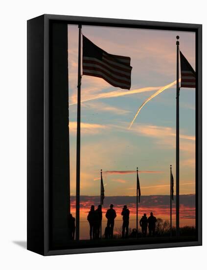 People Gather to Next to the Washington Monument-null-Framed Stretched Canvas