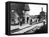 People Hanging Around Outside Railroad Station-Wallace G^ Levison-Framed Stretched Canvas