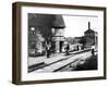 People Hanging Around Outside Railroad Station-Wallace G^ Levison-Framed Photographic Print