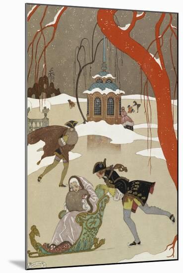 People Ice Skating-Georges Barbier-Mounted Giclee Print