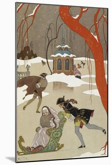 People Ice Skating-Georges Barbier-Mounted Giclee Print